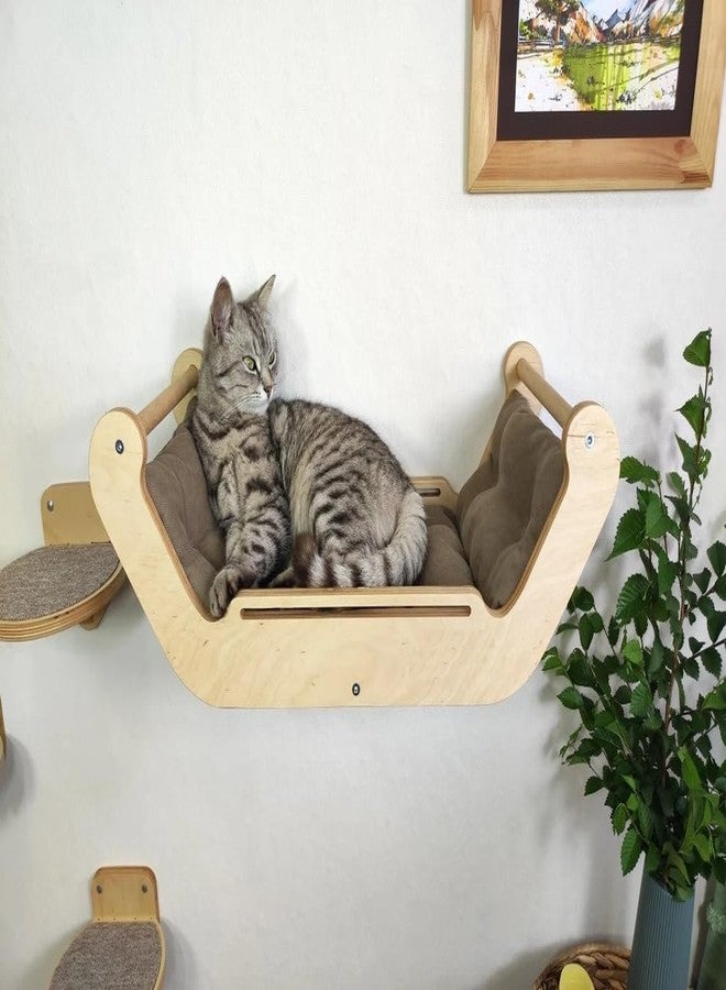 Keebori Wall Mounted Wooden Cat Bed with Soft Cushion and 3 Climbing Steps Space-Saving Modern Cat Hammock Lounge Shelf for Indoor Cats Natural Birch by KEEBORI (Beige) - Image 2